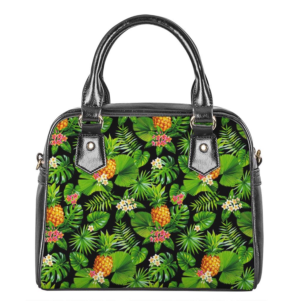Black Hawaiian Pineapple Pattern Print Shoulder Handbag