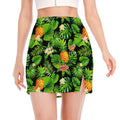 Black Hawaiian Pineapple Pattern Print Side Slit Mini Skirt