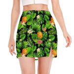 Black Hawaiian Pineapple Pattern Print Side Slit Mini Skirt