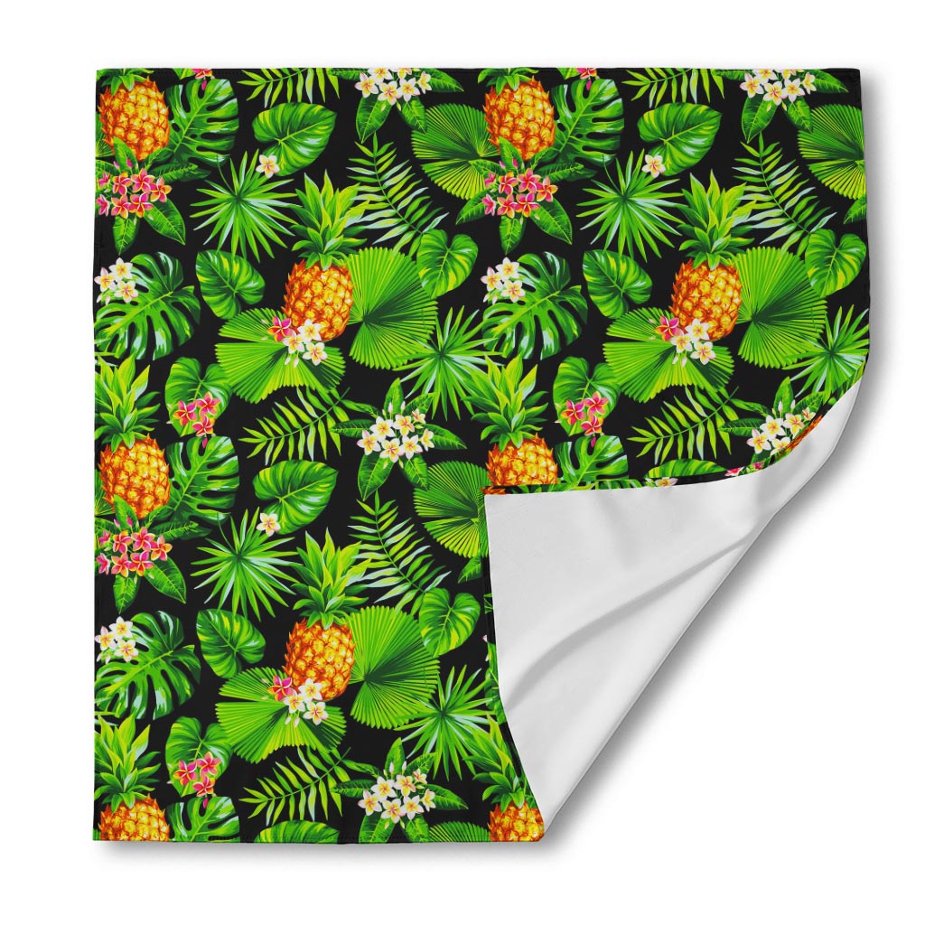 Black Hawaiian Pineapple Pattern Print Silk Bandana