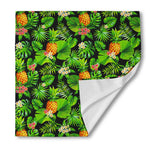 Black Hawaiian Pineapple Pattern Print Silk Bandana