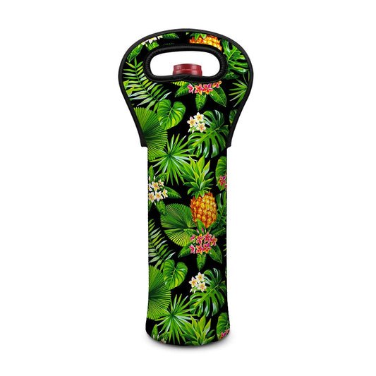 Black Hawaiian Pineapple Pattern Print Single Neoprene Wine Tote