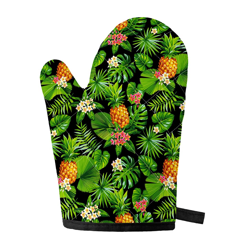 Black Hawaiian Pineapple Pattern Print Single Oven Mitt