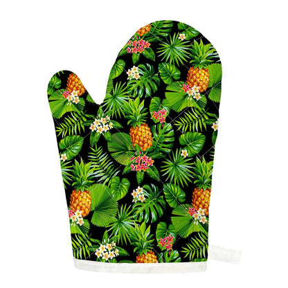 Black Hawaiian Pineapple Pattern Print Single Oven Mitt