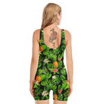 Black Hawaiian Pineapple Pattern Print Sleeveless One Piece Swimsuit