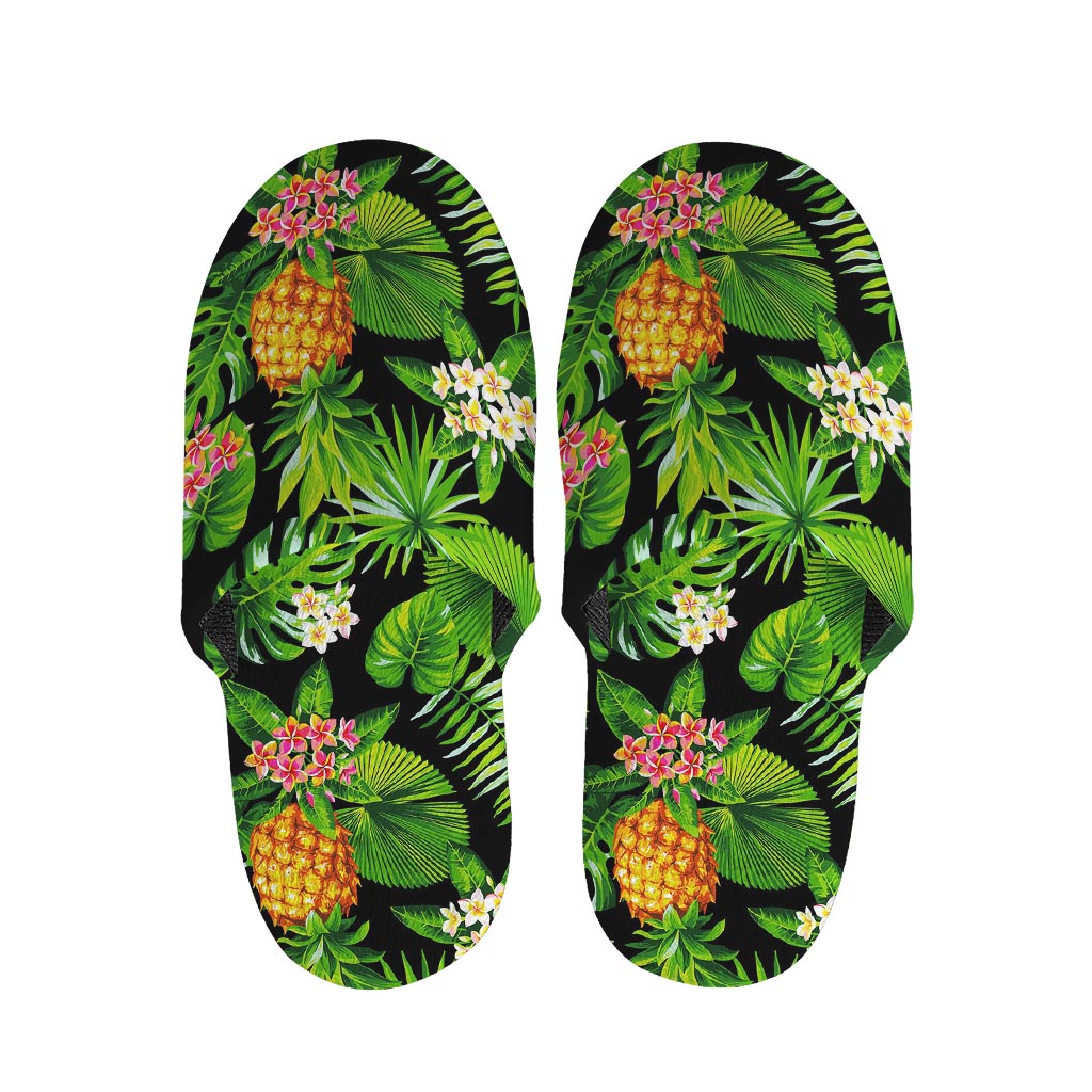 Black Hawaiian Pineapple Pattern Print Slippers