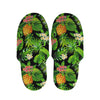 Black Hawaiian Pineapple Pattern Print Slippers