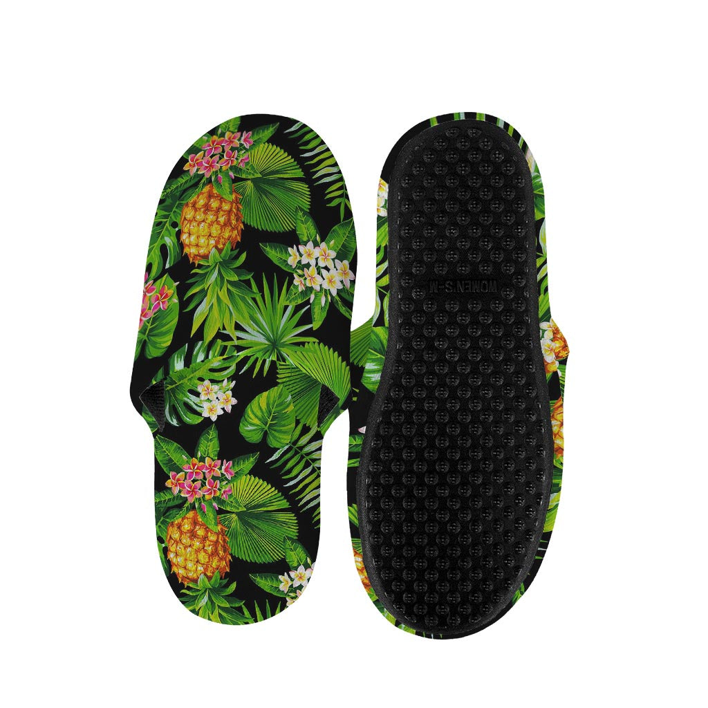 Black Hawaiian Pineapple Pattern Print Slippers