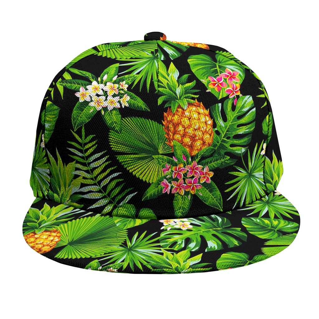 Black Hawaiian Pineapple Pattern Print Snapback Cap