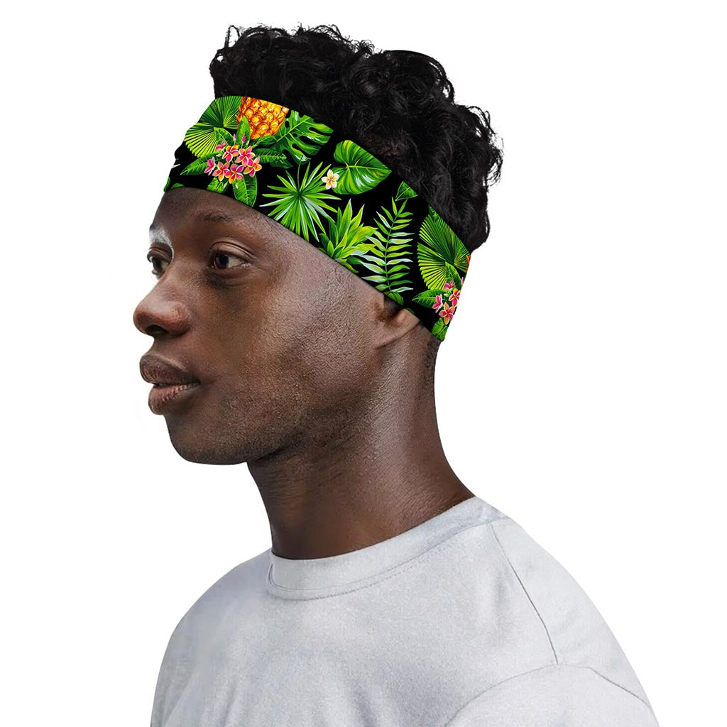 Black Hawaiian Pineapple Pattern Print Sports Headband