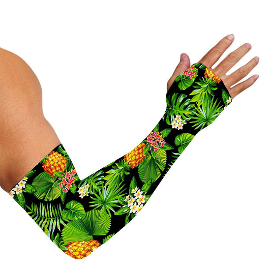 Black Hawaiian Pineapple Pattern Print Sun Protection Arm Sleeves