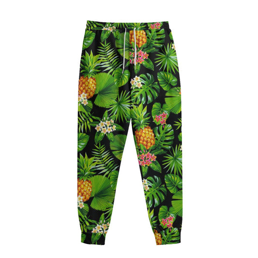 Black Hawaiian Pineapple Pattern Print Sweatpants