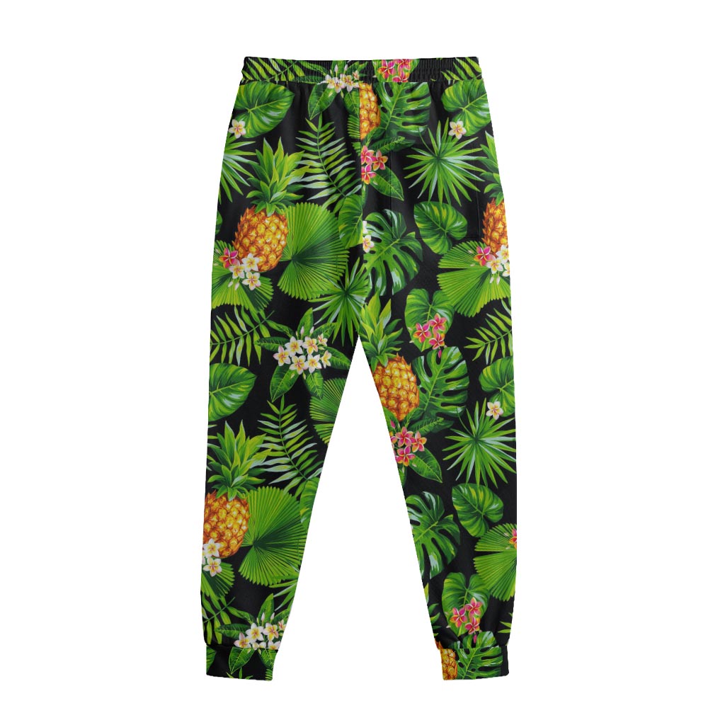 Black Hawaiian Pineapple Pattern Print Sweatpants