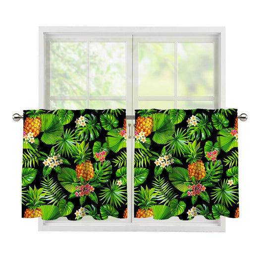 Black Hawaiian Pineapple Pattern Print Tier Curtains