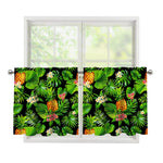 Black Hawaiian Pineapple Pattern Print Tier Curtains