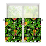 Black Hawaiian Pineapple Pattern Print Tier Curtains