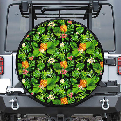 Black Hawaiian Pineapple Pattern Print Tire Cover
