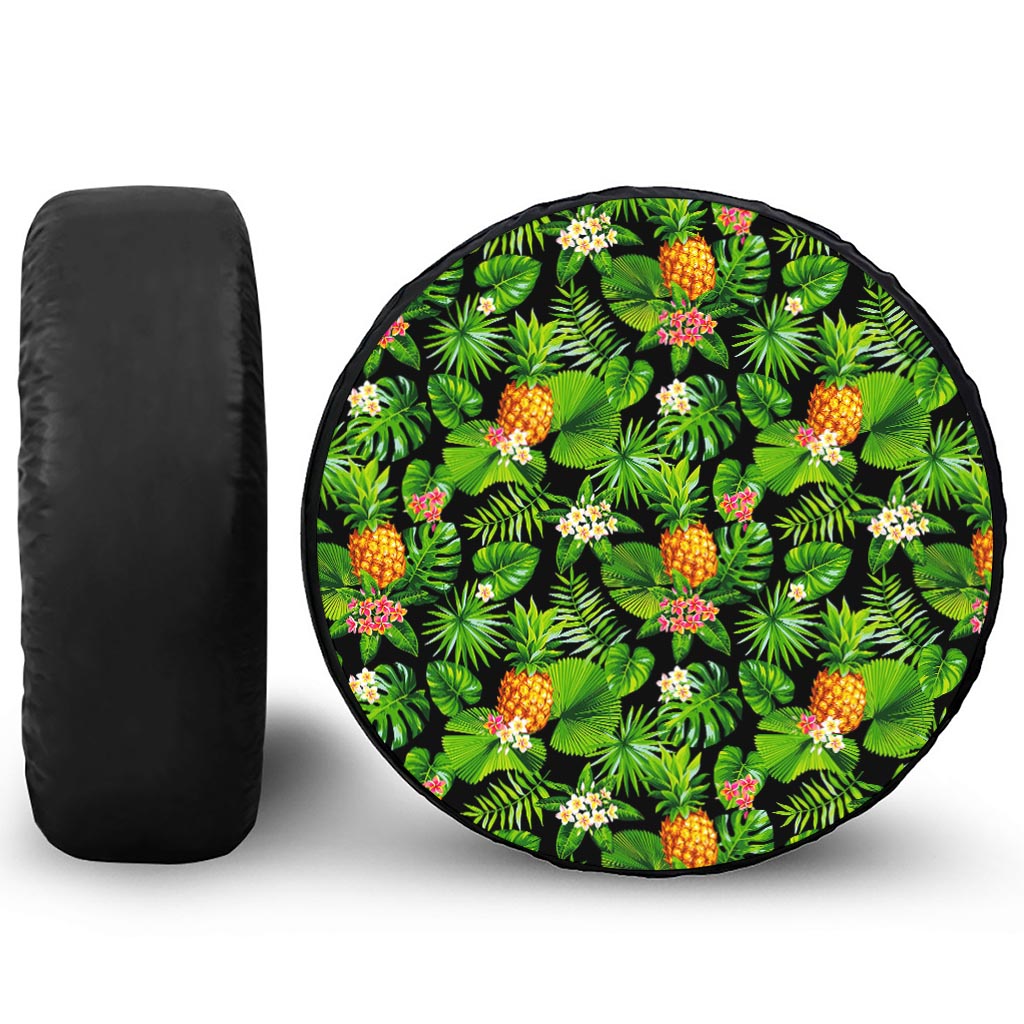 Black Hawaiian Pineapple Pattern Print Tire Cover