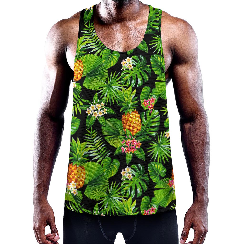 Black Hawaiian Pineapple Pattern Print Training Tank Top