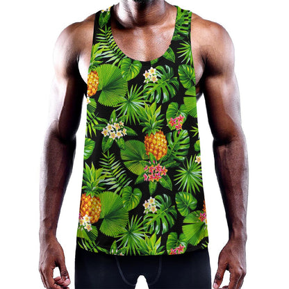 Black Hawaiian Pineapple Pattern Print Training Tank Top