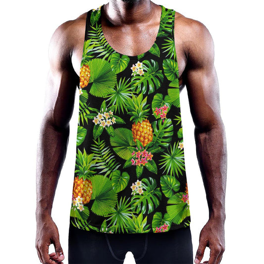Black Hawaiian Pineapple Pattern Print Training Tank Top