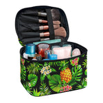 Black Hawaiian Pineapple Pattern Print Travel Makeup Bag