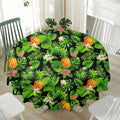 Black Hawaiian Pineapple Pattern Print Waterproof Round Tablecloth