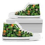 Black Hawaiian Pineapple Pattern Print White High Top Sneakers