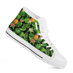 Black Hawaiian Pineapple Pattern Print White High Top Sneakers