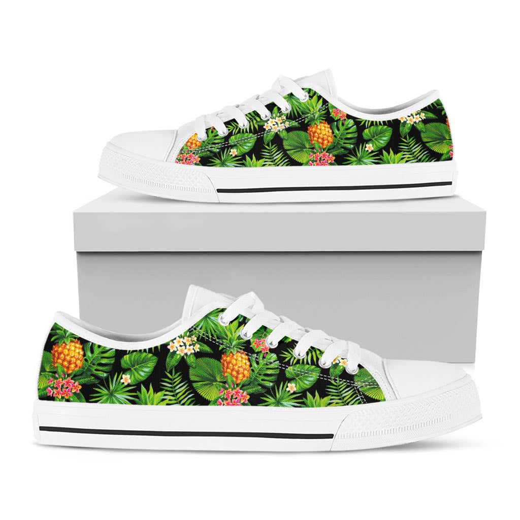 Black Hawaiian Pineapple Pattern Print White Low Top Sneakers