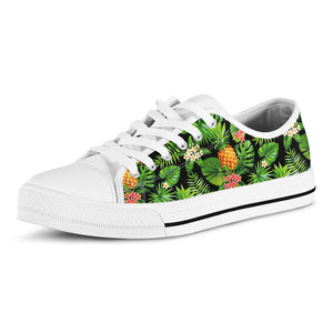 Black Hawaiian Pineapple Pattern Print White Low Top Sneakers