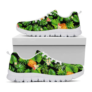 Black Hawaiian Pineapple Pattern Print White Running Shoes