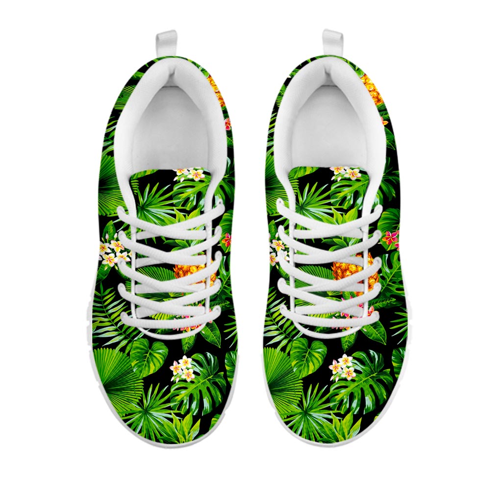 Black Hawaiian Pineapple Pattern Print White Running Shoes