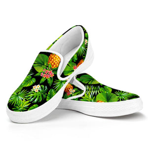 Black Hawaiian Pineapple Pattern Print White Slip On Sneakers