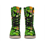 Black Hawaiian Pineapple Pattern Print Winter Boots