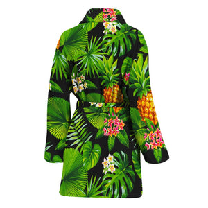 Black Hawaiian Pineapple Pattern Print Women's Bathrobe