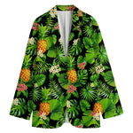 Black Hawaiian Pineapple Pattern Print Women's Blazer