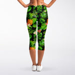 Black Hawaiian Pineapple Pattern Print Women's Capri Leggings