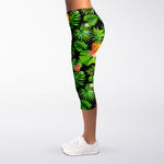 Black Hawaiian Pineapple Pattern Print Women's Capri Leggings