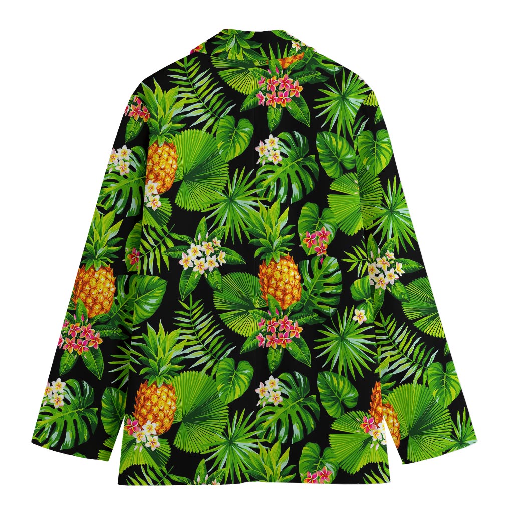 Black Hawaiian Pineapple Pattern Print Women's Cotton Blazer