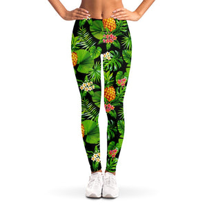 Black Hawaiian Pineapple Pattern Print Women's Leggings