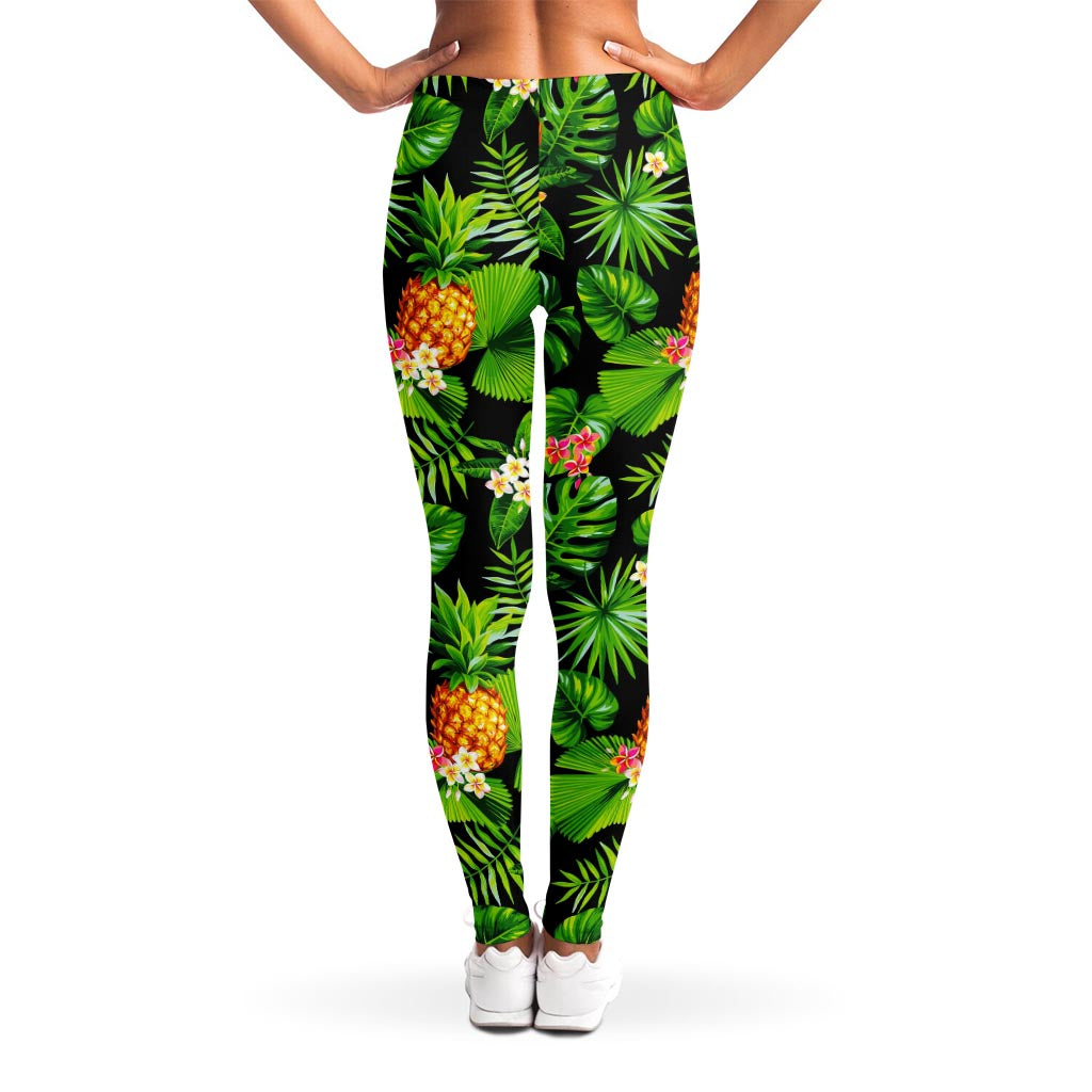 Black Hawaiian Pineapple Pattern Print Women's Leggings