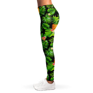 Black Hawaiian Pineapple Pattern Print Women's Leggings