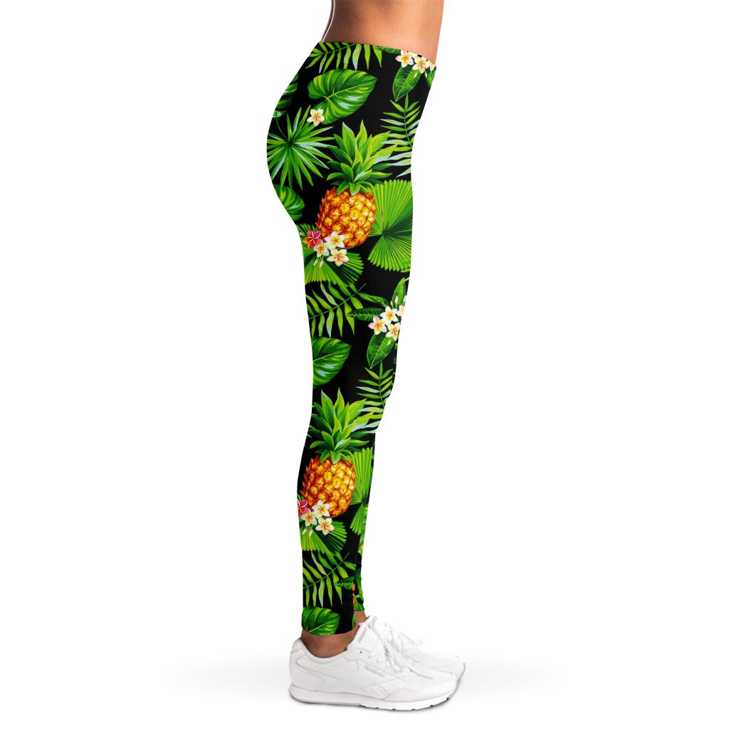 Black Hawaiian Pineapple Pattern Print Women's Leggings