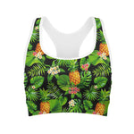 Black Hawaiian Pineapple Pattern Print Women's Sports Bra