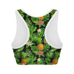 Black Hawaiian Pineapple Pattern Print Women's Sports Bra