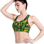 Black Hawaiian Pineapple Pattern Print Women's Sports Bra