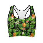 Black Hawaiian Pineapple Pattern Print Women's Sports Bra