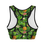 Black Hawaiian Pineapple Pattern Print Women's Sports Bra