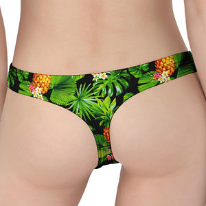 Black Hawaiian Pineapple Pattern Print Women's Thong